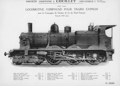 <b>Locomotive compound pour trains express</b><br> pour la Compagnie du Chemin de fer du Nord Français<br>Voie de 1435 m/m